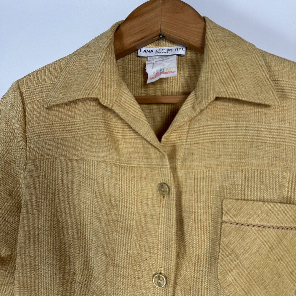 Vintage LANA LEE PETITE Mid Length Sleeve Yellow Blazer - Size M - Picture 7 of 12